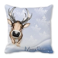 Detail of Christmas reindeer pillowcase with Merry Christmas text on light blue background - 45x45cm / Light Blue Background Snow Hand-drawn Reindeer