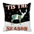 Détail de la housse de coussin avec renne de Noël, texte festif et motifs de flocons de neige - Renne Géométrique N&B Tis The Season (31) / 45x45cm