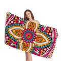 Thick boho beach towel with magenta and orange mandala pattern for beach vacations - Rose Orange Cyan Mandala (11)