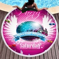 Round beach towel with colorful disco party print and white tassels on pool deck - Dynamic Disco Party Theme Style (6)