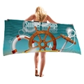 Telo mare blu in microfibra con ancora nautica e design Summer Holidays del timone - Stile Ancora e Timone Nautico (9)