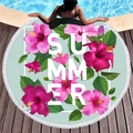 Telo mare rotondo con stampa floreale di ibisco, frange bianche e scritta Summer - Stile Ibisco Estivo (10)