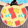 Round beach towel with yellow cartoon travel motifs and white fringe on pool deck - Light Yellow Cartoon Travel Style (7)