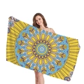 Dickes Mandala-Strandtuch mit gelben und blauen böhmischen geometrischen Mustern - Mandala Hellgelb Himmelblau Ton (3) / 150x75cm