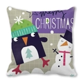 Square Christmas pillowcase featuring cartoon penguin and snowman on grey grid pattern - Penguin and Snowman Grey Plaid Style(19) / 45x45cm