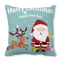 Cartoon Santa Claus and Reindeer print blue pillowcase with Merry Christmas text - Santa and Reindeer Light Blue Style(30) / 45x45cm