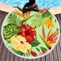 Asciugamano rotondo da spiaggia con fiori tropicali e nappe sul bordo piscina - Stile Floreale Tropicale Vivace (11)