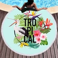 Thick round beach towel with tropical pelican and flower print with white tassels - Tropical Pelican Style (3)