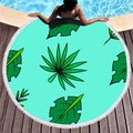 Round beach towel with tropical green leaf patterns and elegant white fringe trim - Tropical Greenery Style (9)