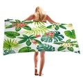 Thick microfiber beach towel featuring tropical monstera leaves and plumeria print - 150x75cm / Tropical Leaves and Plumeria (12)