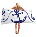 Thick nautical beach towel with blue anchor print on white background for travel - Large Anchor Dot Style (06)