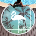Thick round tropical beach towel with flamingo palm design and white fringe tassels - Tropical Flamingo Style (2)
