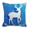 Blauer Weihnachts-Kissenbezug mit weißer Rentier-Silhouette und Happy New Year Text - Dunkelblauer Hintergrund Weißes Rentier-Silhouette