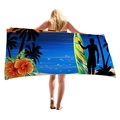 Dickes Mikrofaser Strandtuch mit tropischem Sonnenuntergang, Palmen und Surfbrett - 150x75cm / Sonnenuntergang Tropisch (10)