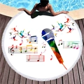 Round thick microfiber beach towel with colorful musical motif and white tassel trim - Colorful Geometric Art Music Note Style (9)