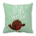 Cartoon bird pillowcase in light green peach skin fabric with Joy to the World print - Hand-painted Robin Bird with English Quote Style(10) / 45x45cm