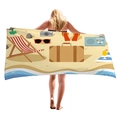 Toalla de playa con estampados de vacaciones como gafas de sol y cámaras de fotos - Ilustración Seaside Vacation(7)