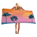 Toalla de playa de microfibra con diseño de atardecer y palmeras y texto Summer Vibe - Estilo Silueta Puesta de Sol Playa(10)