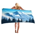Thick snow mountain forest beach towel with rectangular quick-dry fabric design - 150x75cm / Snow Mountain Forest Illustration Style (3)