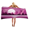 Thick microfiber beach towel featuring purple sci-fi planet and forest landscape print - 150x75cm / Planet Mountain Forest Style (11)