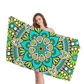 Ethnic mandala geometric beach towel featuring vibrant teal and yellow floral patterns - Cyan Yellow Black Mandala (15)
