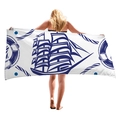 Thick nautical beach towel with vintage sailboat and anchor motifs in blue and white - Vintage Sailboat Style (08)