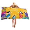 Thick yellow Happy Summer beach towel featuring colorful dancing women illustration - Happy Summer Women Pattern(1)