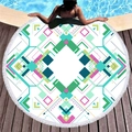 Rundes Strandtuch mit geometrischem Federmuster und weißen Quasten für den Urlaub - Komplexer Mandala-Blumenstil (12)