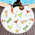Asciugamano rotondo da spiaggia con stampa cocktail tropicali e frange bianche bordo piscina - Stile Bevanda e Frutta Tropicale (14)