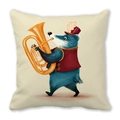Cartoon badger in uniform playing tuba on peach skin velvet cushion cover - Cartoon Badger Musician with Top Hat Style(13) / 45x45cm