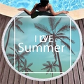 Dickes rundes Strandtuch mit Palmenmuster, Fransenquasten und Summer-Slogan - I LOVE Summer Slogan Palmendesign / Braune Palme