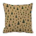 Square Christmas pillow case with dark green tree patterns on light brown peach skin fabric - Light Brown Evergreen Style (38)