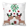 Christmas deer print peach skin velvet pillowcase with red scarves and hearts - 45x45cm / White Background Double Reindeer Illustration