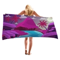 Thick beach towel with purple mountain and blue river geometric print, large size - 150x75cm / Geometric Palm Trees Style (2)
