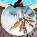 Round tropical beach towel with white tassels featuring palm trees and sunset design - Sunset Palm (TOPICAL Summer)