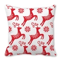 Detailed view of Christmas reindeer and snowflake prints on a soft white cushion cover - Red Running Reindeer Style (15)