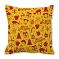 Detailansicht gelber Weihnachtskissenbezug mit roten Motiven und festlichem Aufdruck - 45x45 cm / Gelber Feiertags Rotdruck (18)