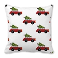 Detail of red vintage car with Christmas tree pattern on white peach skin pillowcase - Red Car Christmas Tree Style (16)