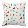 Detailed view of square peach skin pillowcase featuring colorful reindeer holiday prints - Various Reindeer Style (7)