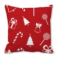 Detailansicht der roten Weihnachtskissenhülle mit weißen Festbaum und Glockenmustern - 45x45 cm / Rot Weiß Linien Weihnachts Deko (20)