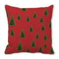 Detail of red Christmas pillowcase with green pine trees and white polka dots - True Red Dotted Tree Style (37)