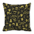 Detail of Christmas pillow cover with golden reindeer and snowflake prints on black background - Black Gold Decor Style (26)