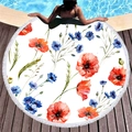 Rundes Strandtuch mit roten Mohnblumen, weißen Fransen und dickem Mikrofasergewebe - Mohn Kornblume Streublumen Stil (9)