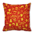 Close-up of red Christmas pillowcase featuring reindeer, snowflake, and festive patterns - Red Yellow Print Style (30)