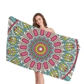 Dickes Strandtuch mit buntem pinkfarbenem und türkisem Mandala-Blumenmuster-Design - Mandala Rosa Blau Hellgelb Ton (6) / 150x75cm