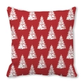 Christmas cushion cover in festive red with white snowflake and tree silhouette patterns - Red White Christmas Tree Style (32)