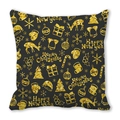 Close-up of black and gold Merry Christmas pillow case with reindeer and snowflake motifs - Black Gold Print Style (22)
