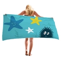 Blaues rechteckiges Strandtuch mit buntem Seestern- und Seeigel-Motivdruck - Blaues Meeresleben Stil (5)