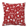 Close-up of red Christmas pillowcase featuring white festive patterns and holiday icons - Red Festive Graffiti Style (21)