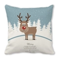 Christmas Reindeer Pillowcase with Merry Christmas Greetings in Light Blue and Cream - 45x45cm / Light Blue Background Cartoon Reindeer